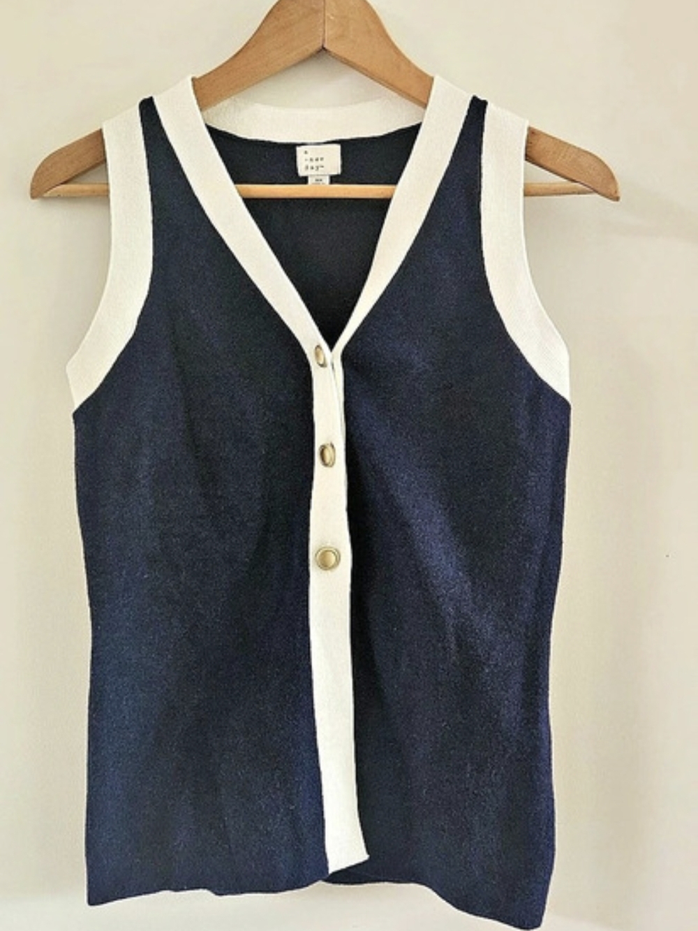 A New Day Navy & White Button Front Tank